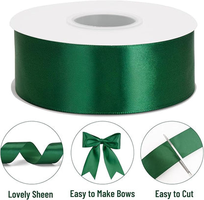 KINGLAKE Forest Green Satin Ribbon – 1 1/2'' x 100 Yards Polyester Dark Green Ribbon for Christmas Tree Green Christmas Ribbons for Gift Wrapping Wedding Party Decoration Crafts Floral Bouquets Wreath