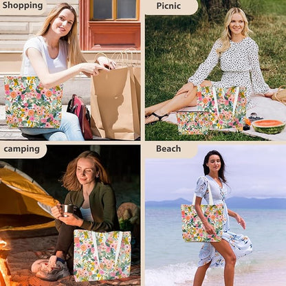 Aesthetic Floral Tote Bag Makeup Bag Flower Decor Gifts for Girls Christmas Shopping Grocery Bags Cosmetic Bags