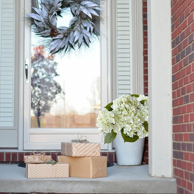 4 Pcs Real Touch White Hydrangeas Artificial Flowers 20'' Long Stem Faux Hydrangeas for Porch Party Wedding Baby Shower Home Decor Kitchen Table Centerpiece