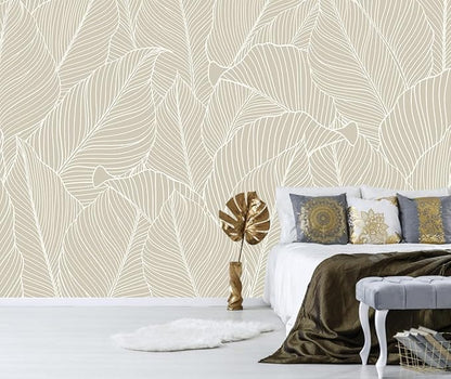 Tropical Palm Leaf Beige Wallpaper Peel and Stick Botanical Leaf Pattern Art Self Adhesive Wall Mural for Living Room Bedroom 82"x57"