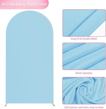 Wokceer 6.6FT Wedding Arch Cover Spandex Fitted Wedding Arch Stand Covers Round Top Chiara Arch Backdrop Cover for Birthday Party Ceremony Banquet Decoration Dusty Blue