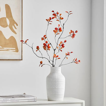 Modern White Ceramic Vase, Boho Flower Vases for Decor, 5.1" W x 8.7" H Modern Vase with Textured Pattern Table Centerpiece for Living Room Office Bedroom (White Vase)