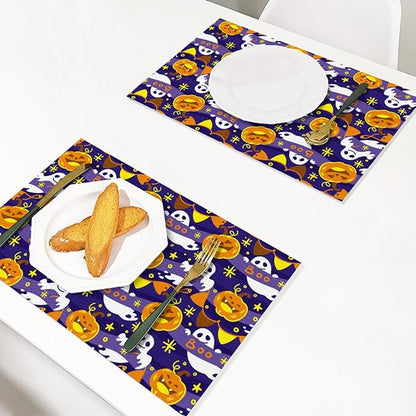 Placemats Set of 4 Halloween Waterproof Oilproof Table Mats Washable Wipeable Heat Resistant Easy to Clean for Indoor Outdoor Party Kitchen Dining Table Decoration 12 * 18in
