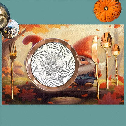 Fall Gnomes Cute Placemats Set of 1 PVC Vinyl Non Slip Table Mats Heat Resistant Place Mats Washable Wipeable Dining Table Mat for Kitchen Decor Party Indoor Outdoor Decorative Gift
