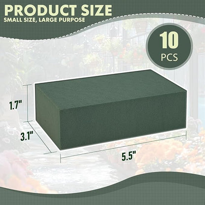 10 Pcs Floral Foam Blocks, 5.5"L x 3.1"W x 1.7"H Green Dry & Wet Flower Foam for Fresh and Artificial Flowers, Plant Foam for Wedding, Birthdays, Pary, Home Decorations