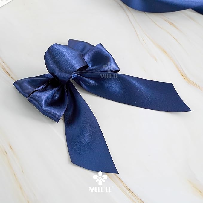 MEEDEE 2 Inch Navy Blue Ribbon Lux Double Faced Ribbon by 25 Yards Navy Silk Ribbons Navy Blue Satin Ribbons for Gift Wrapping, Weddings, Flower Bouquet, Holiday Decorating