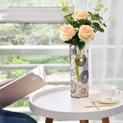 Flower Vase Clear Plastic Cylinder Vases Decor for Centerpieces Home Storage Office Weddings Donuts Space Planets Rockets 11.8 x 3.9 in
