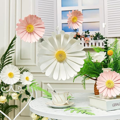 Paper Flowers Decorations for Wall Giant Daisy Flowers Bulletin Board Decoration 3D Floral Tissue Paper Flowers Hanging for Classroom Wedding Baby Shower Tea Party Backdrop (Pink, White