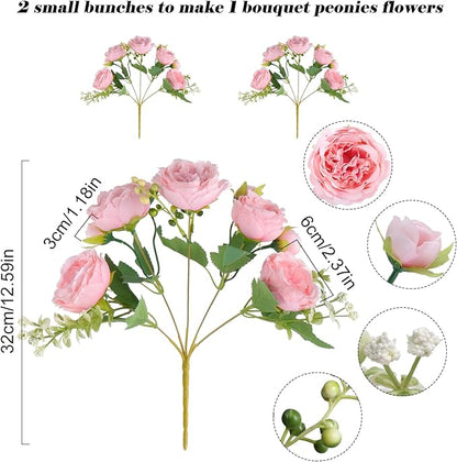 Artificial Peonies Silk Flowers, Pink Faux Peony Bouquet 2 Bundles Florals Arrangements for Farmhouse Home Boho Wedding Table Centerpiece, Fake Plastic Flower Bulk for Vase Decoration (Light Pink)