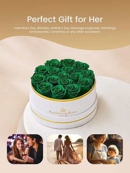 Preserved Roses Forever Flowers Real Roses in a Box Mother's Day Birthday Flowers for Her Mom Women Wife Valentine's Day, 16 Green Roses