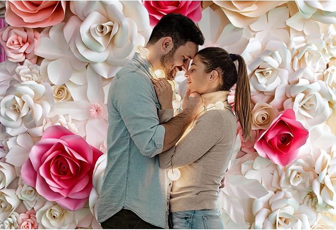 Baocicco 12x10ft Pink and White Paper Flowers Background Photography Backdrop Paper Flower Wall Gorgeous Wedding Flower Backdrops Beautiful Bride Baby Newborn Kids Background Props Portraits Booth