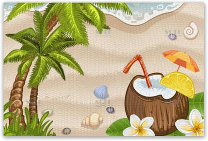 Placemats Set of 4 Waterproof Oilproof Table Mats Summer Coconut Beach Washable Wipeable Heat Resistant Easy to Clean for Indoor Outdoor Party Kitchen Dining Table Decoration 12 * 18in
