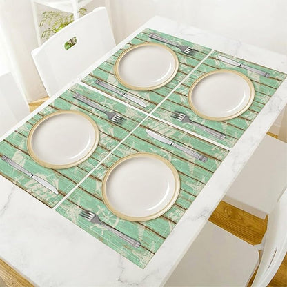 Nautical Theme Placemats Rustic Retro Wooden Board Anchor Starfish Shells Art Printed Dining Table Mats Set of 4 for Restaurant Home Kitchen Holiday Decor 12x18in