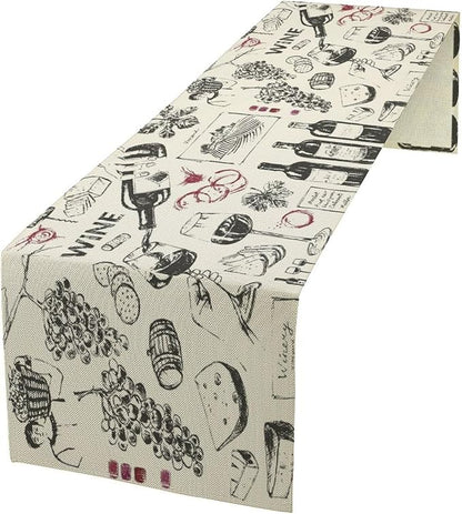 Wine Rural Meadow Table Runner Wine Bottle Glass Snack Food Countryside Farm Dinner Runner for Farmhouse Cabin Home Kitchen Dining Holiday Party Decor 13x108in