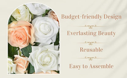 Ting's time Wedding Arch Flowers Kit (Set of 5)-2 Pcs Hanging Flower Arrangement 3 Pcs Chiffon Drapes for Wedding Ceremony Arbor and Reception(Champagne&White)