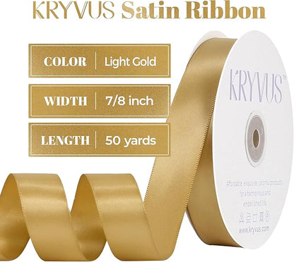 Light Gold Satin Ribbon, Double Faced 7/8 Inch X 50 Yards Light Gold Ribbon, Premium Satin Ribbon for Gift Wrapping, Crafts, Hair Bow Making, Sewing, Flower Bouquet, Wedding Party Decor