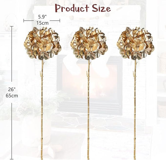 Hollyone 3Pcs Artificial Hydrangea Flowers 26inch Christmas Ornaments Flowers Champagne Gold Fake Hydrangea Flower Floral Arrangements Bouquets Xmas Faux Hydrangeas Stems Wedding Christmas Home Decor