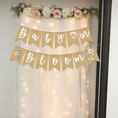 Wild Flower Baby In Bloom Banner Little Floral Theme Burlap Sign Boho Baby Shower Decoration