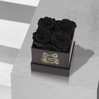 4-Piece Preserved Roses in a Box, Preserved Flowers, Roses Gift for Her, Black
