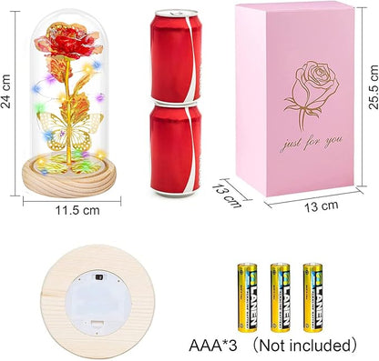 QUNPON Christmas Rose Gifts for Women,Flowers Womens Gifts for Mom,Sister,Grandma,Her,Wife,Birthday Gifts for Women,Galaxy Glass Red Butterfly Rose Gifts for Valentines Day,Wedding