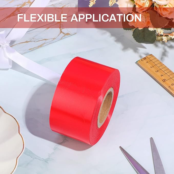 Syhood Outdoor Leaf Ribbon Floral Satin Ribbon for Crafts Aspidistra Waterproof Holiday Outdoor Decoration(2 Inch X 30 Yards,Red)