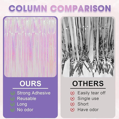 3 Pack 3.3x8.2 Feet Iridescent Transparent Foil Fringe Backdrop Curtains, Tinsel Streamers Birthday Party Decorations, Fringe Backdrop for Graduation Baby Shower Gender Reveal Disco Party
