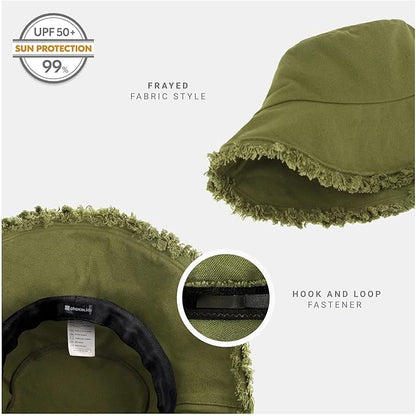CHOK.LIDS Frayed Bucket Hats for Women Men Unisex Trendy Washed Cotton Floppy Wide Brim Boonie Outdoor Summer Beach Headwear