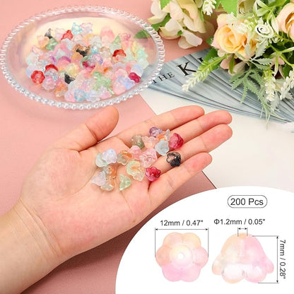 PATIKIL Glass Trumpet Flower Beads, 200 Pcs Gradient Flower Bead Charm for Jewelry Making DIY Craft, Bracelets, Earrings, Necklaces Decorations, Yellow, Pink