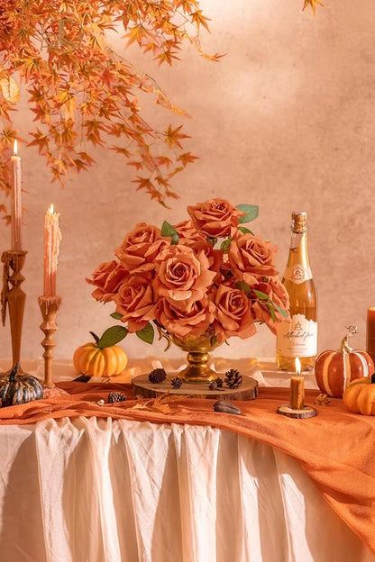 TINGE TIME Artificial Flowers Combo Box Set 16PCS Fake Rose Silk Flower with Stem for DIY Wedding Bouquets Centerpieces Baby Shower Party Home Fall Decoration (Orange)