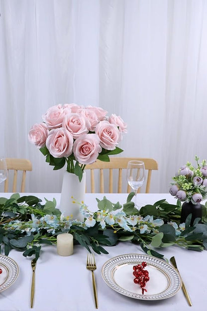 12pcs Roses Artificial Flowers Real Touch Fake Flowers with Long Stems Silk Flowers for Wedding Bouquet Centerpices Decorations Party Bridal Baby Shower Home Decor (Dusty Pink)