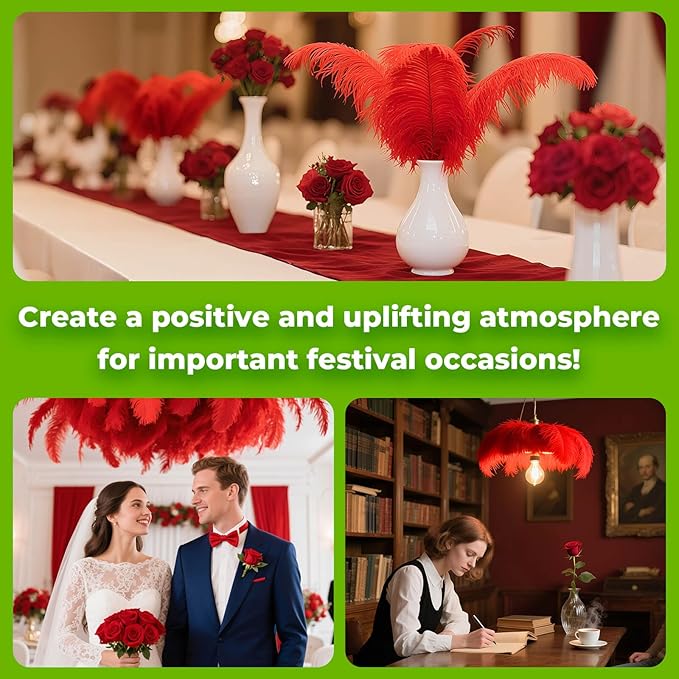 Piokio 10 pcs Natural Red Ostrich Feathers 14-16 inch(35-40 cm) Bulk for Wedding Party Decoration Gatsby Decorations
