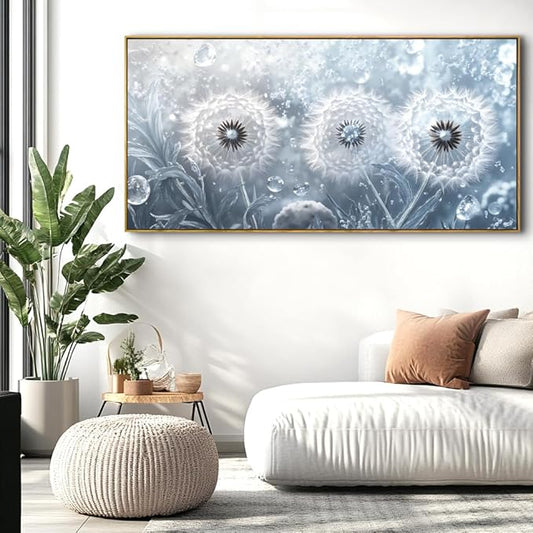 Dandelion Landscape Wall Art - Large Framed Canvas Painting for Living Room, Bedroom, Modern Artwork Decor - 48x24 Inch Ready-to-Hang