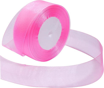 Pink Ribbon for Gift Wrapping 1-1/2 inch Sheer Organza Ribbon for Flower Bouquet Tulle Chiffon Ribbons for Wedding Invitations Christmas Decorations Crafts 50 Yards