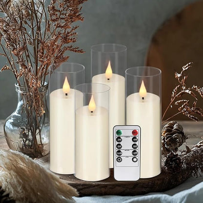 24 Pack LED Flameless Candles Set(14/16/18cm), Battery - Operated with 4 Remotes,Clear, Timer & Flickering/Steady Modes for Home décor, Wedding, Patio,Outdoor.