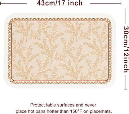 ISAENNE Skin Colour PVC Placemats Set of 6,Rectangular Floral Placemats,Waterproof and Heat-Resistant Branch Leave Pattern,Decoration for Kitchen,Dinning,Parties, Holiday,12"*17"