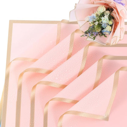 YIDATIKER 20 sheet Flower Wrapping Paper,waterproof floral wrapping paper for bouquets,DIY Florist Supplies Packaging Paper with satin ribbon for Wedding,Brithday,Valentine's Day(Pastel Pink