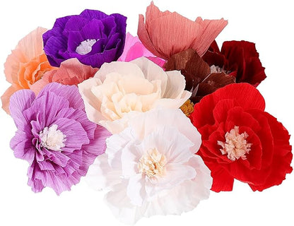 11Pcs Mixed Color Paper Flowers Wall Decorations for Living Party Nursery Holiday Background Showcase Crepe Tissue Floral Decor
