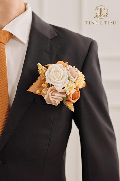 TINGE TIME Single Pocket Boutonniere for Man Groom, Best Man Boutonniere for Wedding, Prom, Homecoming, Anniversary, Graduation, Christmas Dinner(BurntOrange)