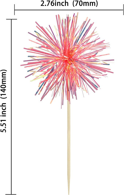 Gyufise 30Pcs Foil Firework Cupcake Toppers Sparkle Tinsel Cake Toppers Tinsel Drink Cake Decoration Cocktail Picks for Birthday Wedding Graduation Party Supplies Laser Orange