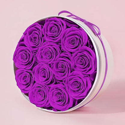 FIACO Gifts for Women Preserved Flowers in a Box-12 Forever Real Rose Flowers for Delivery Prime Birthday Gifts for Mom Grandma Wife Girlfriend Sister Fresh Flowers Eternal Rose Purple