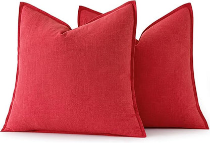 MIULEE Christmas Decorative Linen Pillow Covers 16x16 Inch Red Boho Farmhouse Neutral Couch Throw Pillows for Bed Pack of 2 Accent Modern Pillowcase Sofa Livingroom Home Decor