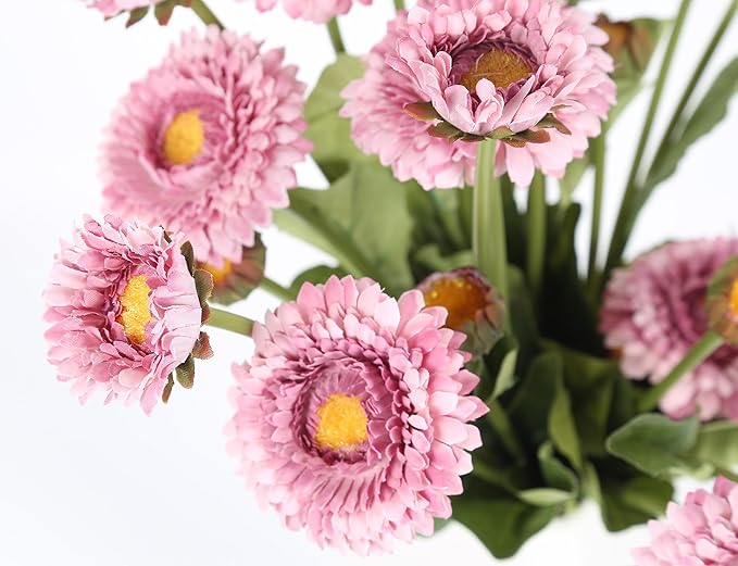 8pcs Chrysanthemum Flowers Artificial Fake Silk Pot Marigold Flowers Faux Daisy Bouquet with Stems for Home Wedding Dining Table Party Decor(Light Purple)