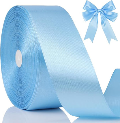 NESCCI 100 Yards Ribbon,1-1/2 Inch Sky Blue Satin Ribbon,Single Face Satin Ribbons,Perfect for Gift Wrapping,Wedding Decoration,Handmade Bows,Wrapping Bouquet and More