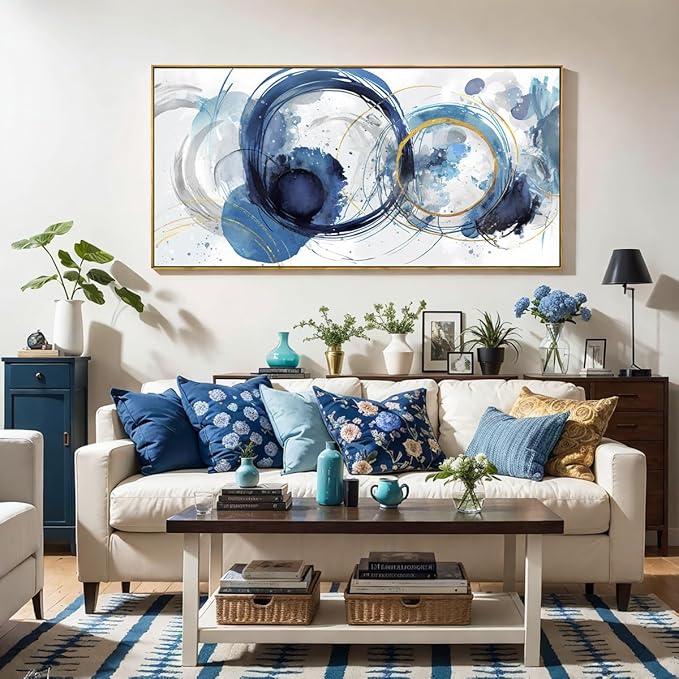 Wall Art Abstract Art Paintings Blue Fantasy Colorful Graffiti on White Background Modern Artwork wall Decor for Living Room Bedroom Kitchen 30"x60" with Framed