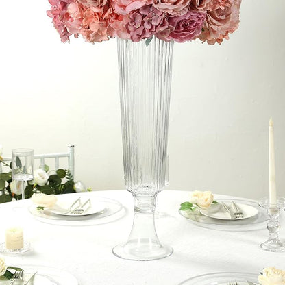 Efavormart 4 Pack Clear Ribbed Glass Trumpet Vases, Heavy Duty Flower Vases for Weddings and Centerpieces - 26"