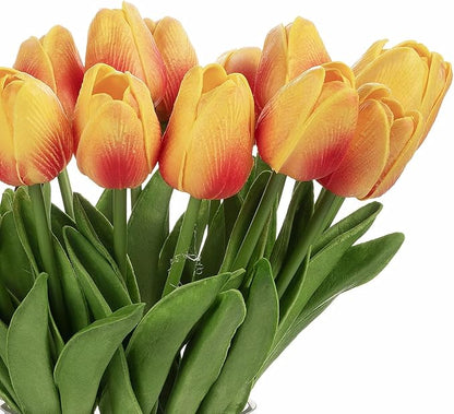ENOVA FLORAL 20 Heads Real Touch Artificial Tulips Flowers Centerpieces for Dining Table Decorations, Wedding, Farmhouse Decor (Orange)