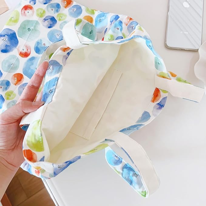 Cotton Canvas Tote Bag Reusable Soft Grocery Cloth Bag Floral Shoulder Bag for Beach Travel Shopping