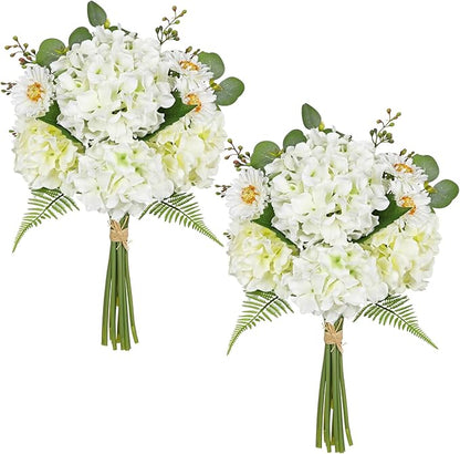 Hydrangea artificial Flowers 24PCS White Faux Flowers Fake Hydrangea Daisies Silk Arrangements Realistic Fake Flowers for Vase Floral Centerpiece Arrangements Wedding Bridal Bouquet Party Home Decor