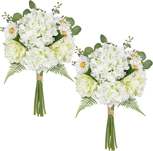 Hydrangea artificial Flowers 24PCS White Faux Flowers Fake Hydrangea Daisies Silk Arrangements Realistic Fake Flowers for Vase Floral Centerpiece Arrangements Wedding Bridal Bouquet Party Home Decor