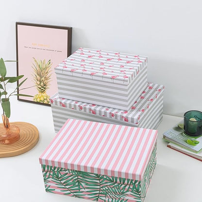Soul & Lane Decorative Cardboard Storage Boxes with Lids for Home Decor and Organization, Set of 3 Large Keepsake Boxes for Memories & Gifts, Nesting Floral Photo Storage Containers, Tropical